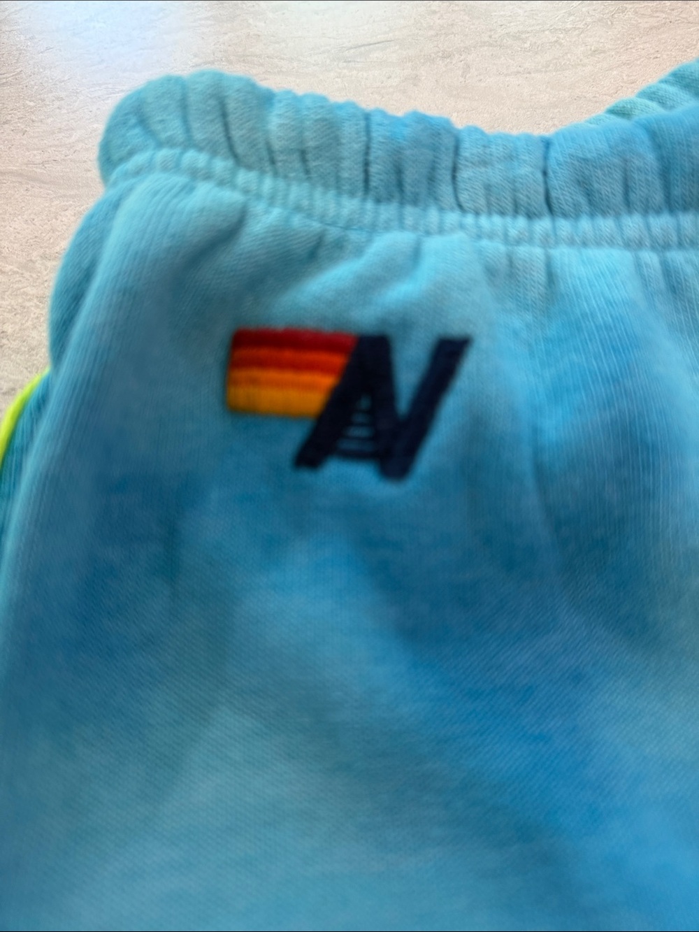 Aviator Nation Blue Tie-Dye Joggers with Rainbow Side Stripes - Picture 2 of 4